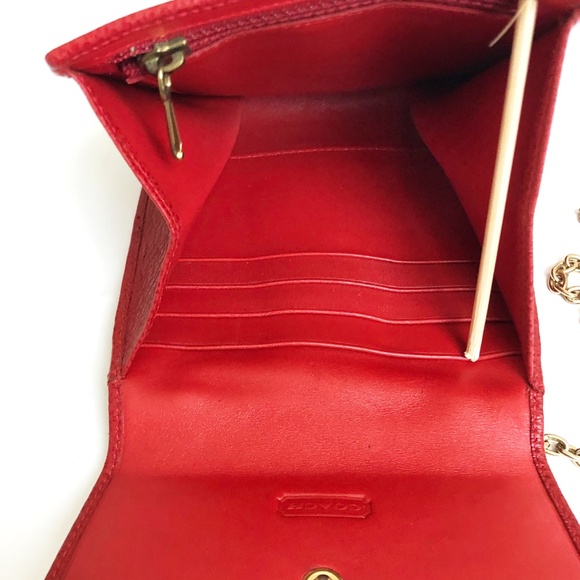 Vintage Coach Bag Wallet on Chain Belt Bag Red Caviar Leather Made in Italy HTF - Picture 8 of 10